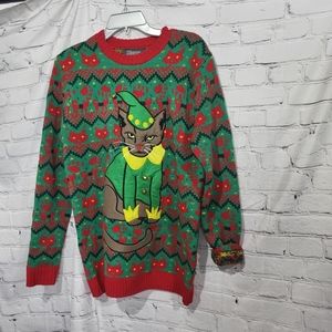 33 Degrees Cat Ugly Christmas Sweater Elf Cat. Grumpy Cat
